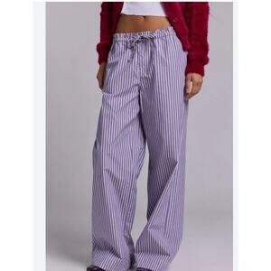 Anthropologie Kimchi Blue Poplin Stripe Wide Leg Drawstring Pants Large 2668